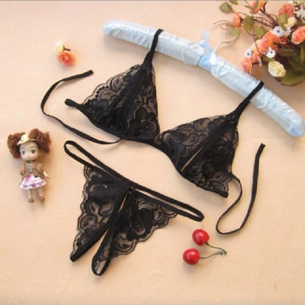 Buy Women's Lace Bra and G- String Thong Panty Set Non Padded