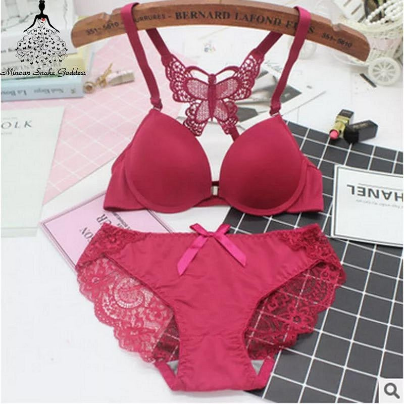Front Open Magnet Hook Butterfly Push Up Bra Panty Set Size 32 to