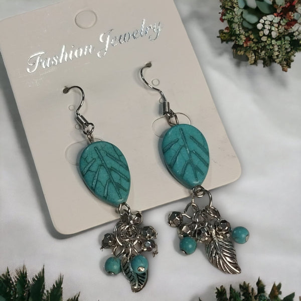 Women Turquoise Leafy Earrings
