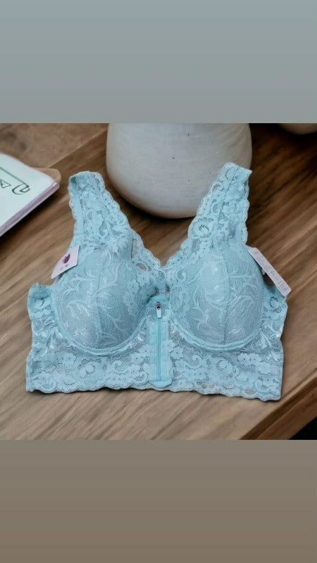 Front Zip padded lace bra